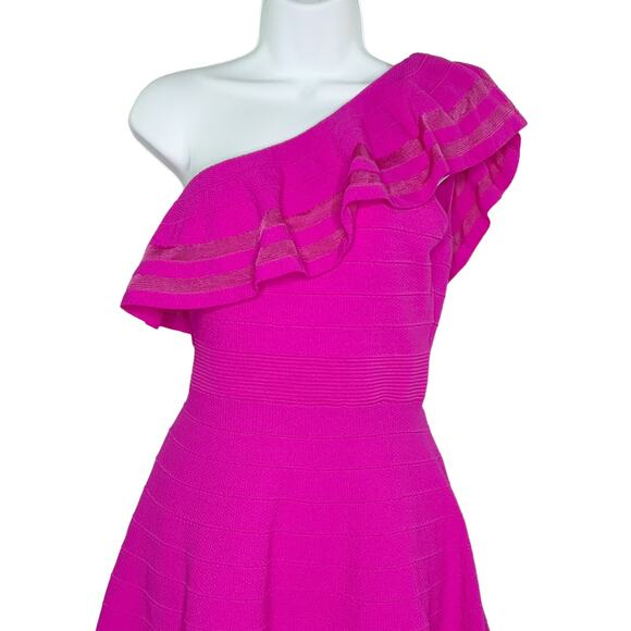 Ted Baker 8 NEW Streena Knit Skater Dress One Shoulder Hot Pink Barbie - Picture 5 of 12